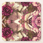 装飾的なコラージュの蝶とバラ スクエアペーパーコースター (正面)