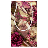 装飾的なコラージュの蝶とバラ スモールペーパーバッグ (正面)