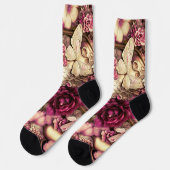 装飾的なコラージュの蝶とバラ ソックス (左)