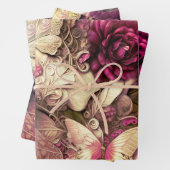 装飾的なコラージュの蝶とバラ ラッピングペーパーシート (インサイチュ)