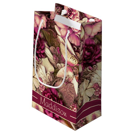 装飾的なコラージュ蝶とバラ小さいGif スモールペーパーバッグ (裏面アングル)
