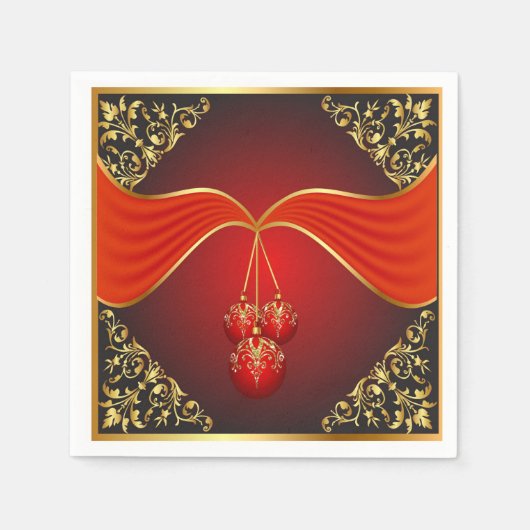装飾的なコーナーを持つ美しいクリスマスボール スタンダードカクテルナプキン (正面)