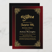 装飾的なゴールドの枠線サプライズ 18歳の誕生日 招待状 (正面/裏面)