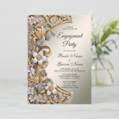 装飾的なゴールドの白い花のエンゲージメント招待状 招待状 (スタンド正面)