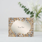 装飾的なゴールドの白い花のポストカード ポストカード (スタンド正面)