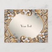 装飾的なゴールドの白い花のポストカード ポストカード (正面)