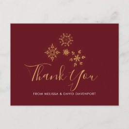 装飾的なゴールドの雪の結晶のクリスマスお礼 ポストカード