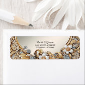 装飾的なゴールドホワイトの花柄返送先ラベル ラベル (インサイチュ)