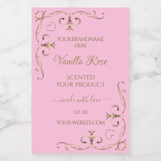 装飾的なゴールド ライト ベビーピンク 製品ラベル フードラベル (シングルラベル)