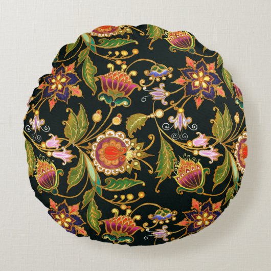 装飾的なシームレスな模様。花の葉が巻く  ラウンドクッション (正面)