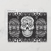 装飾的なスカル ブラック ホワイト ゴシック グランジ ポストカード (正面/裏面)