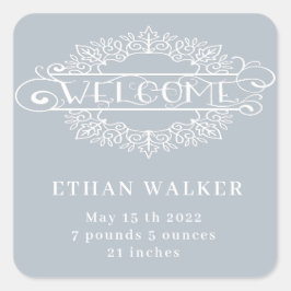装飾的なスクリプト歓迎男の赤ちゃんブルー スクエアシール