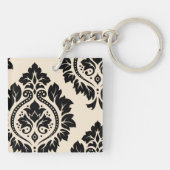 装飾的なダマスク織の芸術I -クリームの黒 キーホルダー (裏面)