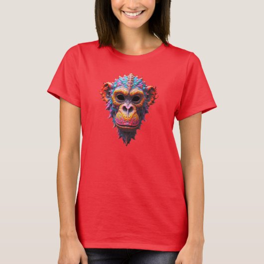 装飾的なチンパンジーのマスク Tシャツ (正面)