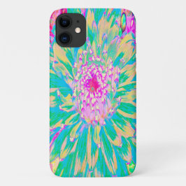 装飾的なティールグリーンとホットピンクのダリアの花 iPhone 11 ケース