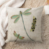 装飾的なティール(緑がかった色)飛んだトンボ クッション (ブランケット)