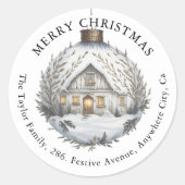 装飾的なバウブルクリスマス差出人住所 ラウンドシール (正面)