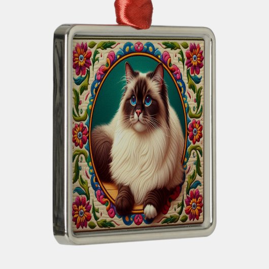 装飾的なバードマンカラフルキャッ縁どクの花 メタルオーナメント (右)