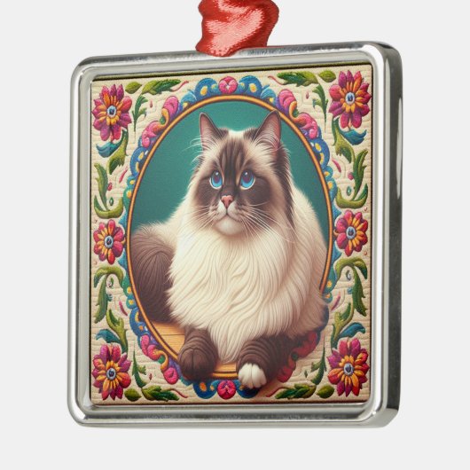 装飾的なバードマンカラフルキャッ縁どクの花 メタルオーナメント (左)