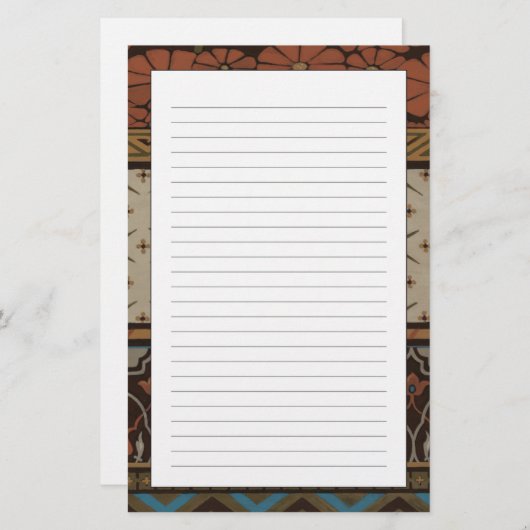 装飾的なパターンが付いている家宝の織物 便箋 (正面/裏面)