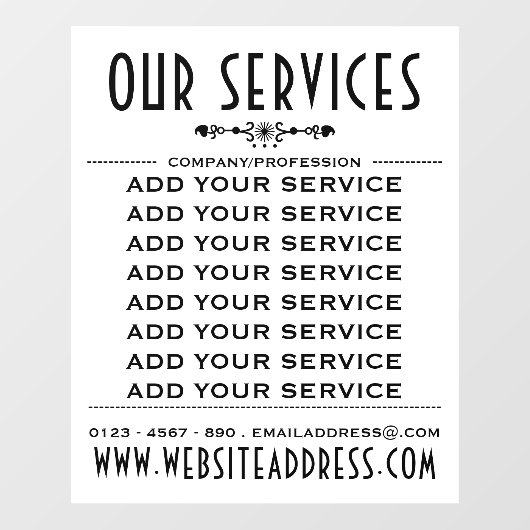 装飾的なビジネスサービスと情報 ウィンドウサイン (シート)