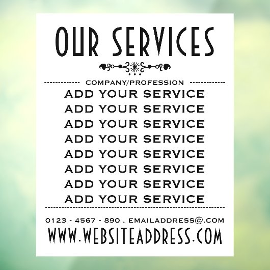 装飾的なビジネスサービスと情報 ウィンドウサイン (シート3)