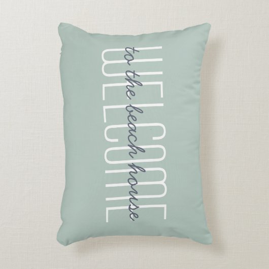 装飾的なビーチハウスの引用文の緑への歓迎 アクセントクッション (正面(垂直))