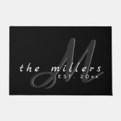 装飾的なファミリ名とモノグラムスクリプト |黒 ドアマット (正面)
