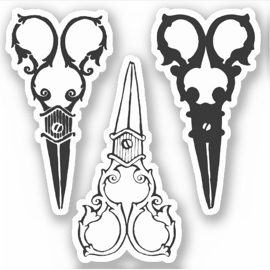 装飾的なファンシーな昔ながらのハサミ3組 シール (正面)