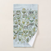 装飾的なフクロウ バスタオルセット (ハンドタオル)