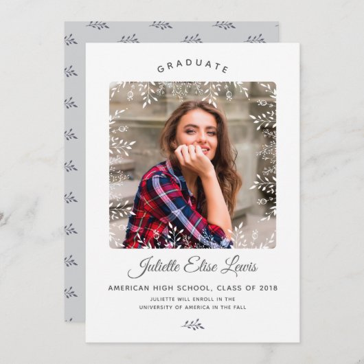 装飾的なボーダー写真の卒業の発表 案内状 (正面/裏面)