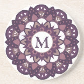装飾的なマゼンタの花の曼荼羅モノグラム コースター (正面)