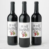 装飾的なメリークリスマスの文字体裁 |ストッキング ワインラベル (ボトル)