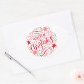 装飾的なメリークリスマスサークル 楕円形シール (封筒)