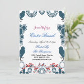 装飾的なモチーフのイースターブランチの雛の鳥フローラ 招待状 (スタンド正面)