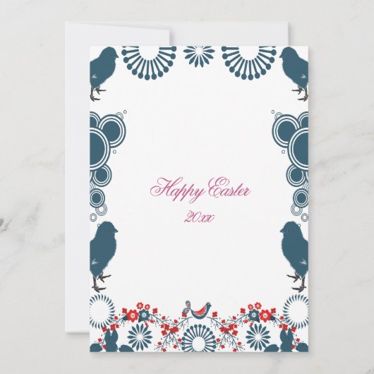 装飾的なモチーフのイースターブランチの雛の鳥フローラ 招待状 (裏面)