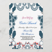 装飾的なモチーフのイースターブランチの雛の鳥フローラ 招待状 (正面/裏面)