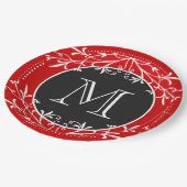 装飾的なモノグラムの赤く、白くおよび黒いヴィンテージ ペーパープレート (アングル)