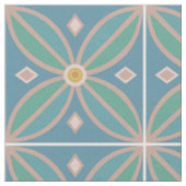 装飾的なモロッコの花タイルティール(緑がかった色)とピンク ファブリック (クローズアップ)