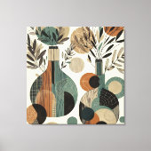 装飾的なラインアート自然トーン、植物の花瓶 キャンバスプリント (正面)