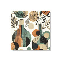 装飾的なラインアート自然トーン、植物の花瓶