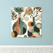 装飾的なラインアート自然トーン、植物の花瓶 キャンバスプリント (インサイチュ (ウッドフロア))