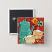 装飾的なラテのポットおよびコップ 缶バッジ (正面&裏面)