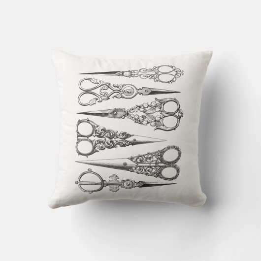 装飾的なヴィンテージのはさみのエレガントな白黒 クッション (裏面)