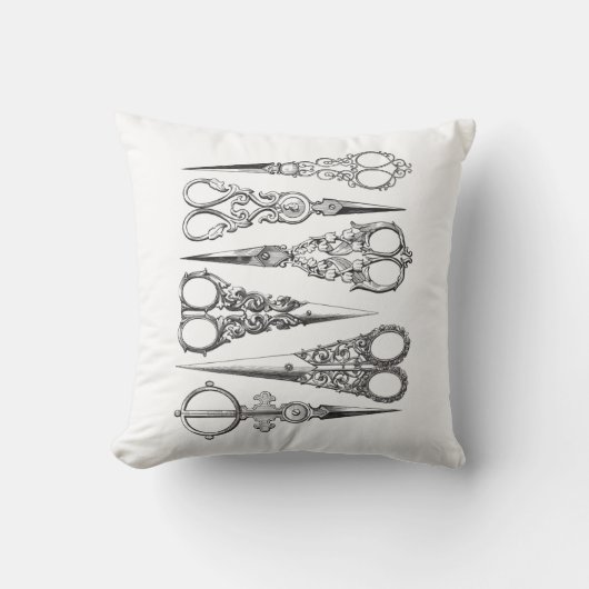 装飾的なヴィンテージのはさみのエレガントな白黒 クッション (正面)