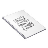 装飾的なヴィンテージのはさみのエレガントな白黒 ノートブック (右側)