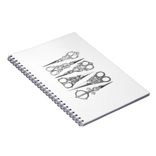 装飾的なヴィンテージのはさみのエレガントな白黒 ノートブック (右側)