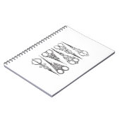 装飾的なヴィンテージのはさみのエレガントな白黒 ノートブック (左側)