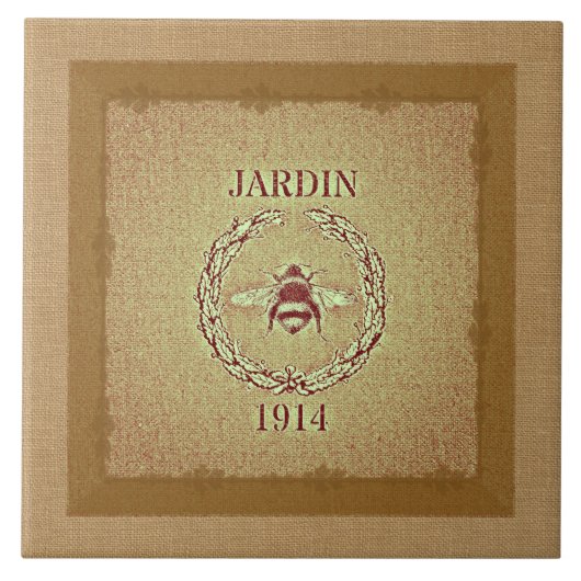 装飾的なヴィンテージの穀物袋バーラップの一見の蜂 タイル (正面)