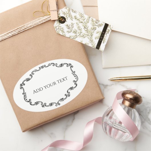 装飾的なヴィンテージ フレームにテキストを追加  楕円形シール (ギフト)